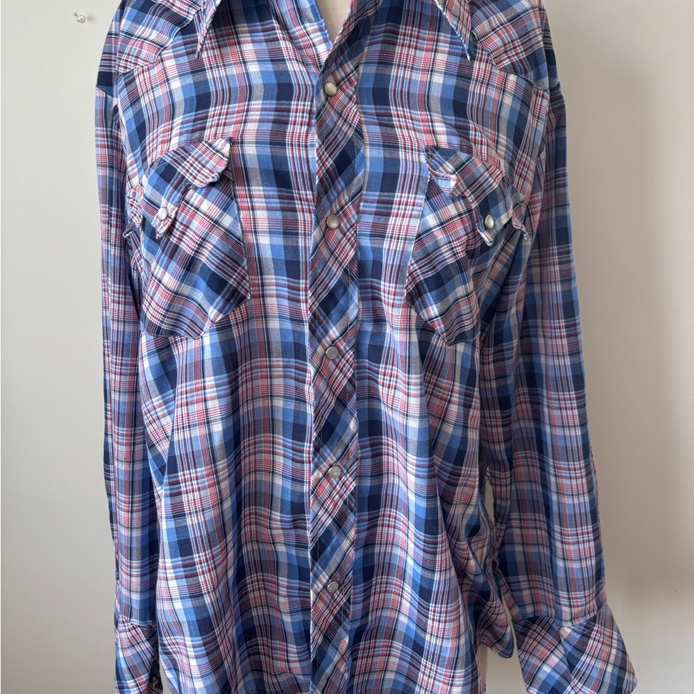 KMart Men's Plaid Button-Down Shirt in Blue and Pink
